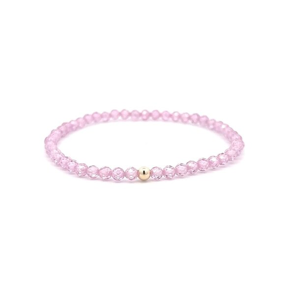 Cubic Zirconia Micro Faceted Gemstone Stretch Bracelet 14K Gold Accent Bead - Picture 1 of 8